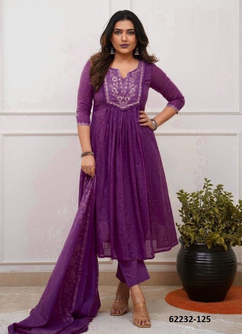 MUL-MUL COTTON ANARKALI - Catalog # 62232 (Set of 7 Readymade Salwar Suits) by Serengeti