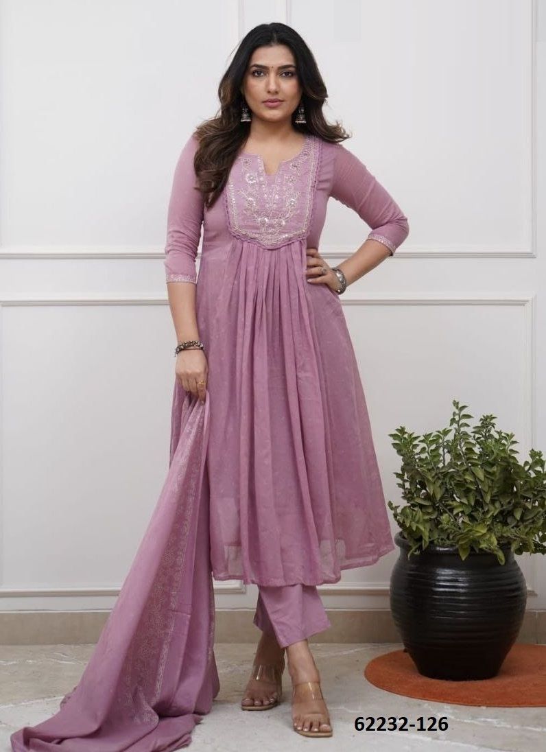 MUL-MUL COTTON ANARKALI - Catalog # 62232 (Set of 7 Readymade Salwar Suits) by Serengeti