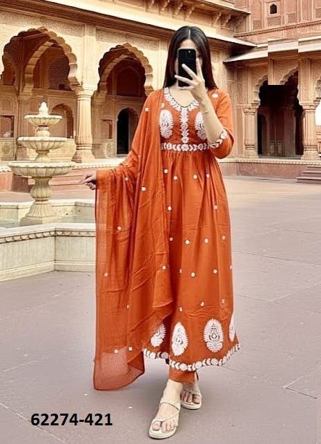 MUL-MUL COTTON ANARKALI 2 - Catalog # 62274 (Set of 3 Readymade Salwar Suits) by Desi Muse MUL-MUL COTTON ANARKALI 2 - Catalog # 62274 (Set of 3 Readymade Salwar Suits) by Desi Muse