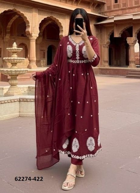 MUL-MUL COTTON ANARKALI 2 - Catalog # 62274 (Set of 3 Readymade Salwar Suits) by Desi Muse MUL-MUL COTTON ANARKALI 2 - Catalog # 62274 (Set of 3 Readymade Salwar Suits) by Desi Muse