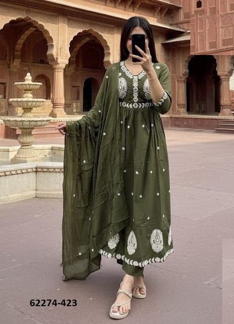 MUL-MUL COTTON ANARKALI 2 - Catalog # 62274 (Set of 3 Readymade Salwar Suits) by Desi Muse MUL-MUL COTTON ANARKALI 2 - Catalog # 62274 (Set of 3 Readymade Salwar Suits) by Desi Muse