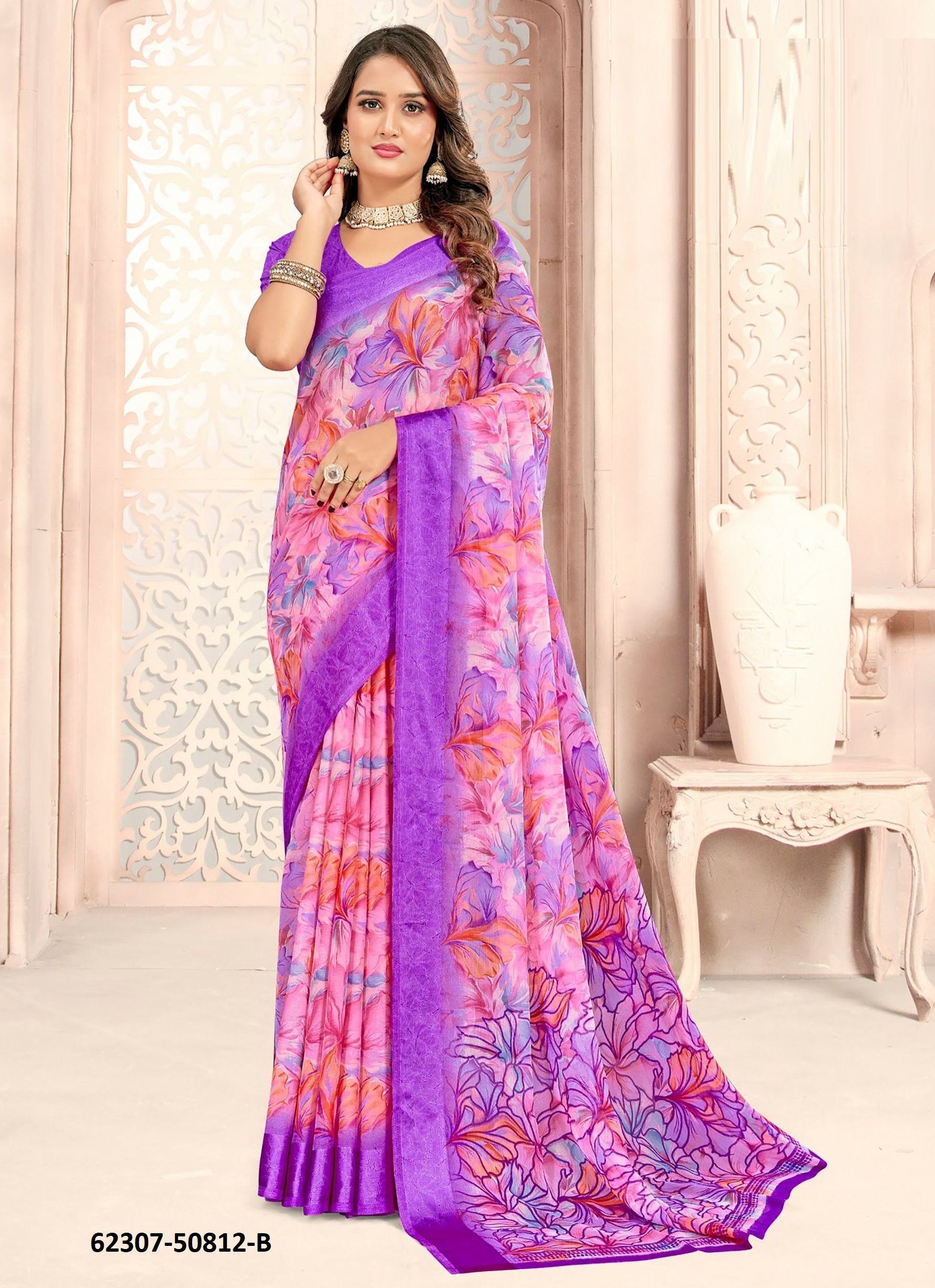RAAGA GEORGETTE 30 - Catalog # 62307 (Set of 6 Sarees) by Ruchi Sarees