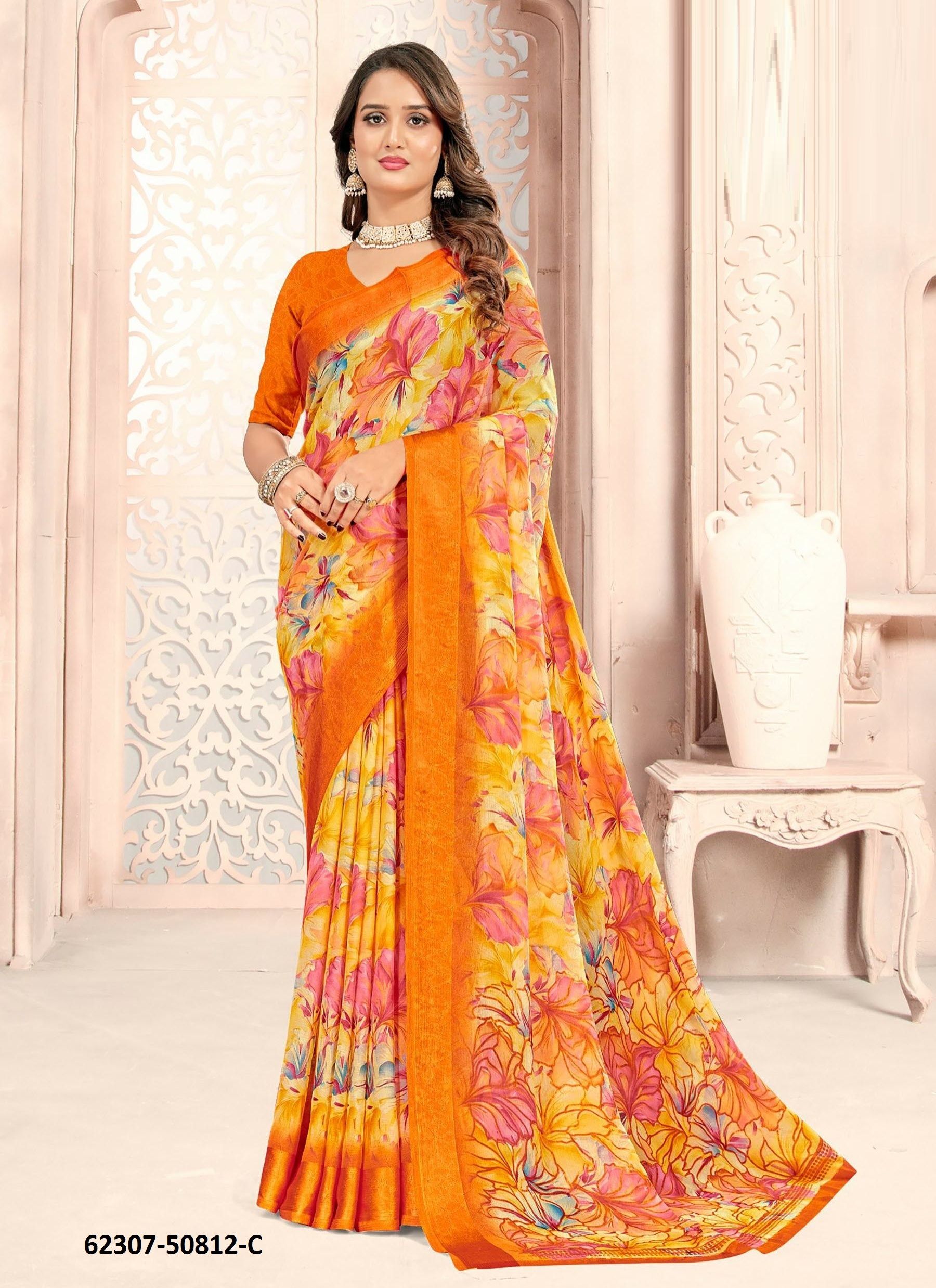 RAAGA GEORGETTE 30 - Catalog # 62307 (Set of 6 Sarees) by Ruchi Sarees