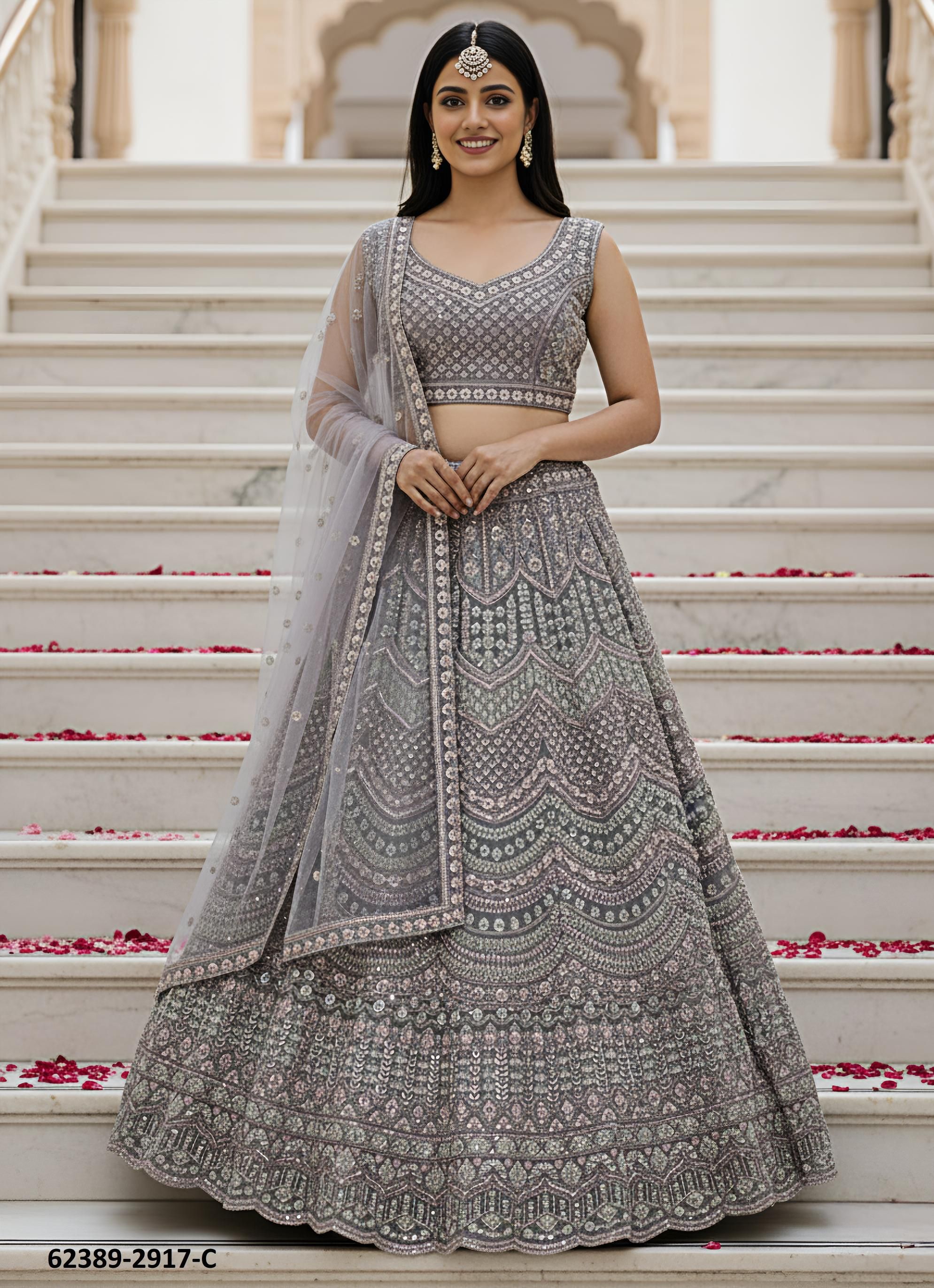 SERIES 2917-2921 - Catalog # 62389 (Set of 16 Semi-Stitched Lehengas) by Jagraasa
