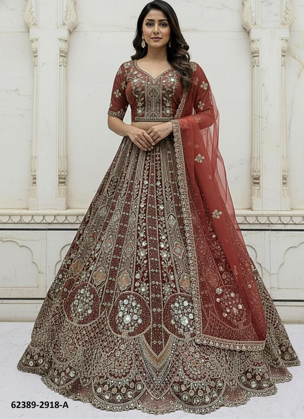 SERIES 2917-2921 - Catalog # 62389 (Set of 16 Semi-Stitched Lehengas) by Jagraasa