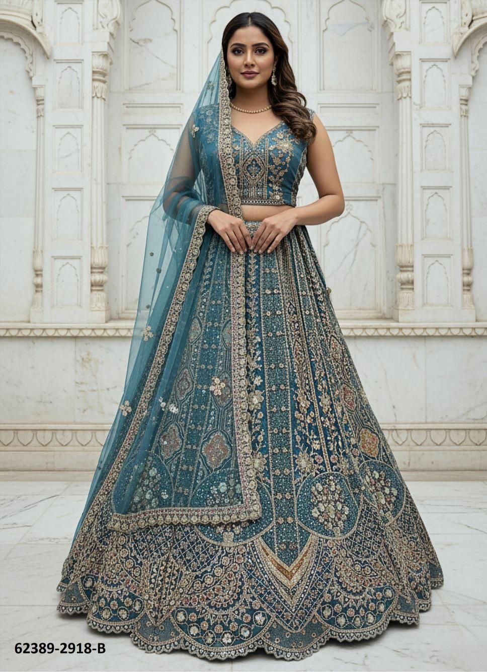SERIES 2917-2921 - Catalog # 62389 (Set of 16 Semi-Stitched Lehengas) by Jagraasa