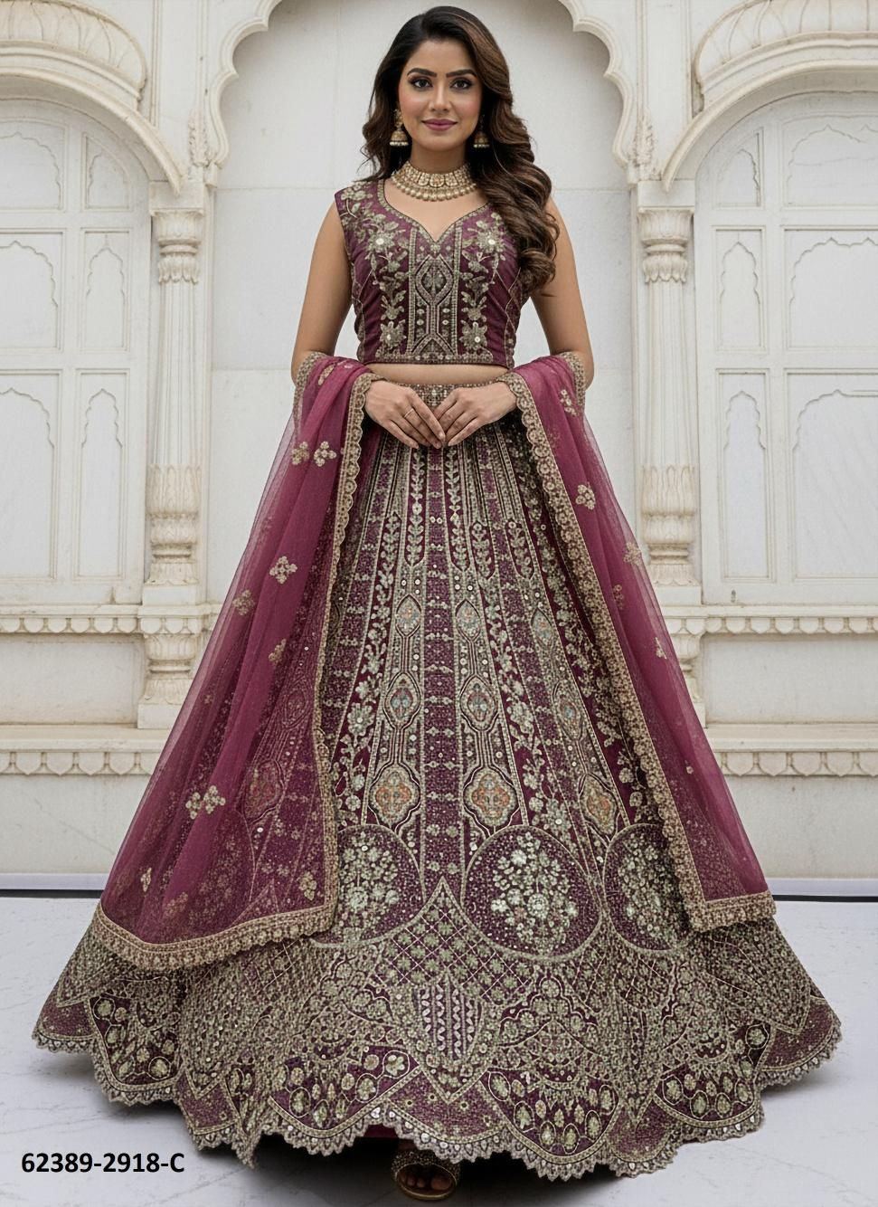 SERIES 2917-2921 - Catalog # 62389 (Set of 16 Semi-Stitched Lehengas) by Jagraasa