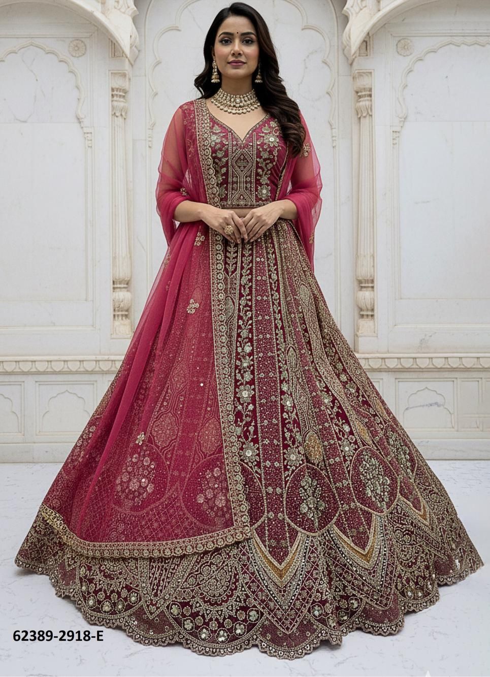 SERIES 2917-2921 - Catalog # 62389 (Set of 16 Semi-Stitched Lehengas) by Jagraasa