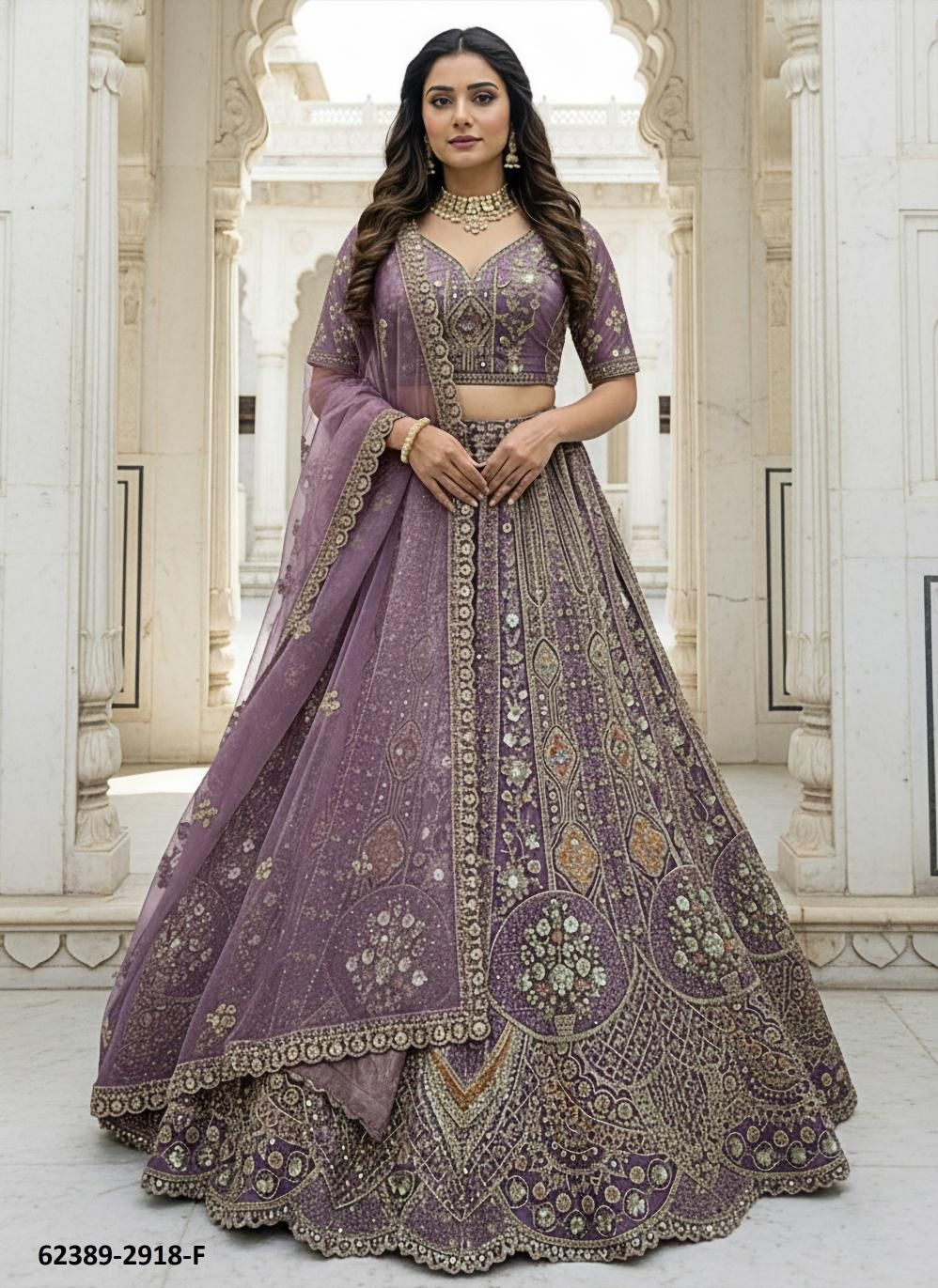 SERIES 2917-2921 - Catalog # 62389 (Set of 16 Semi-Stitched Lehengas) by Jagraasa