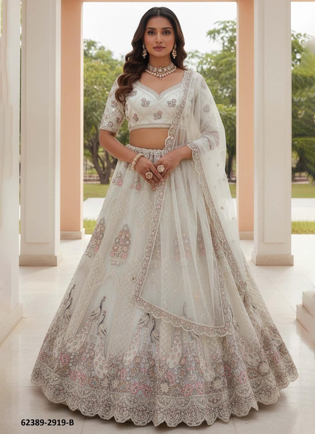 SERIES 2917-2921 - Catalog # 62389 (Set of 16 Semi-Stitched Lehengas) by Jagraasa