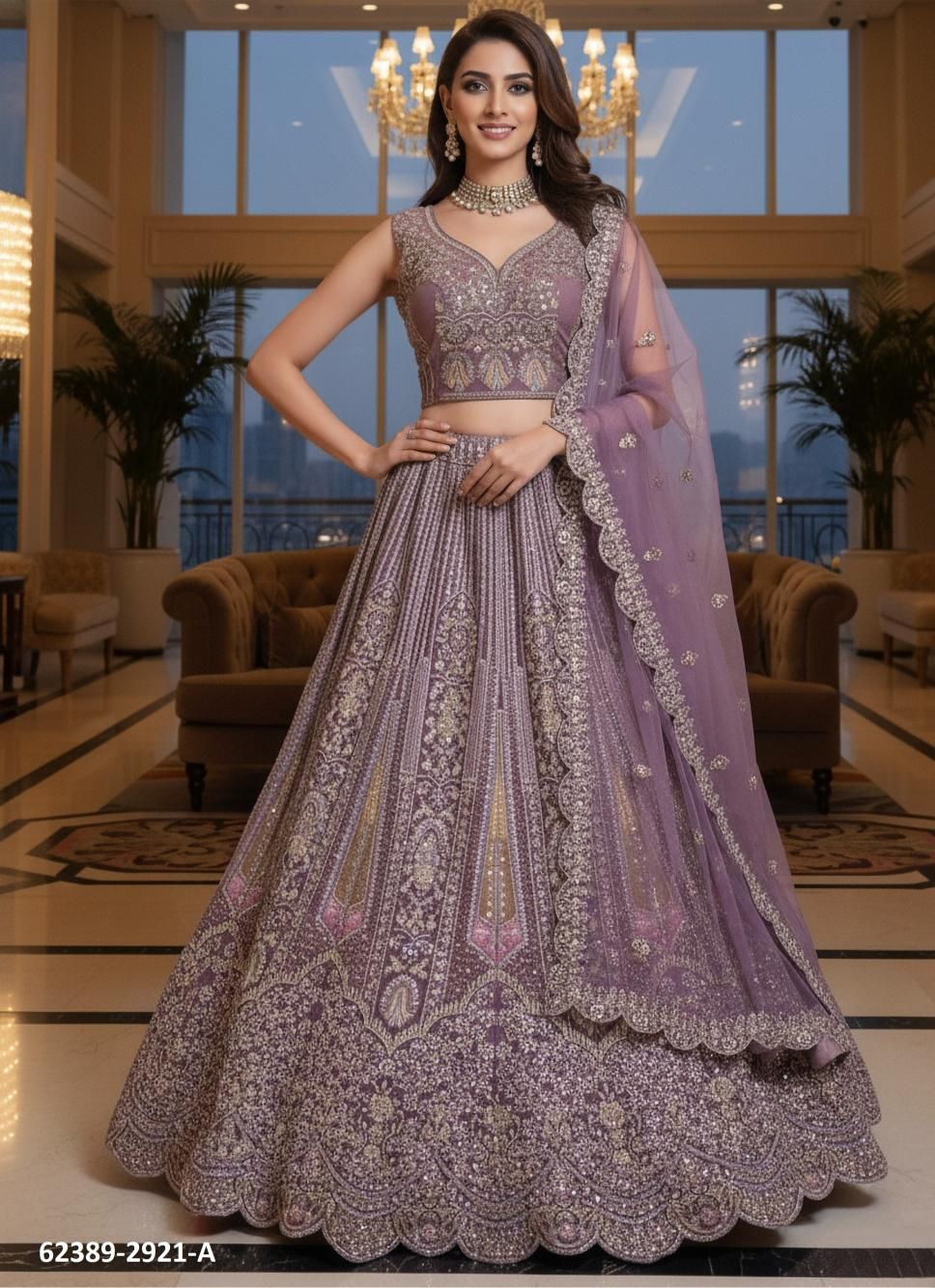 SERIES 2917-2921 - Catalog # 62389 (Set of 16 Semi-Stitched Lehengas) by Jagraasa