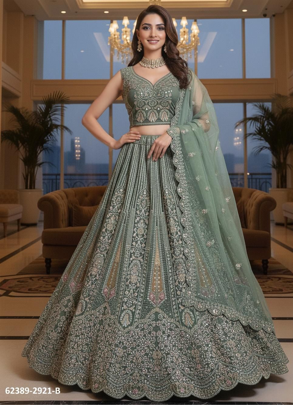 SERIES 2917-2921 - Catalog # 62389 (Set of 16 Semi-Stitched Lehengas) by Jagraasa