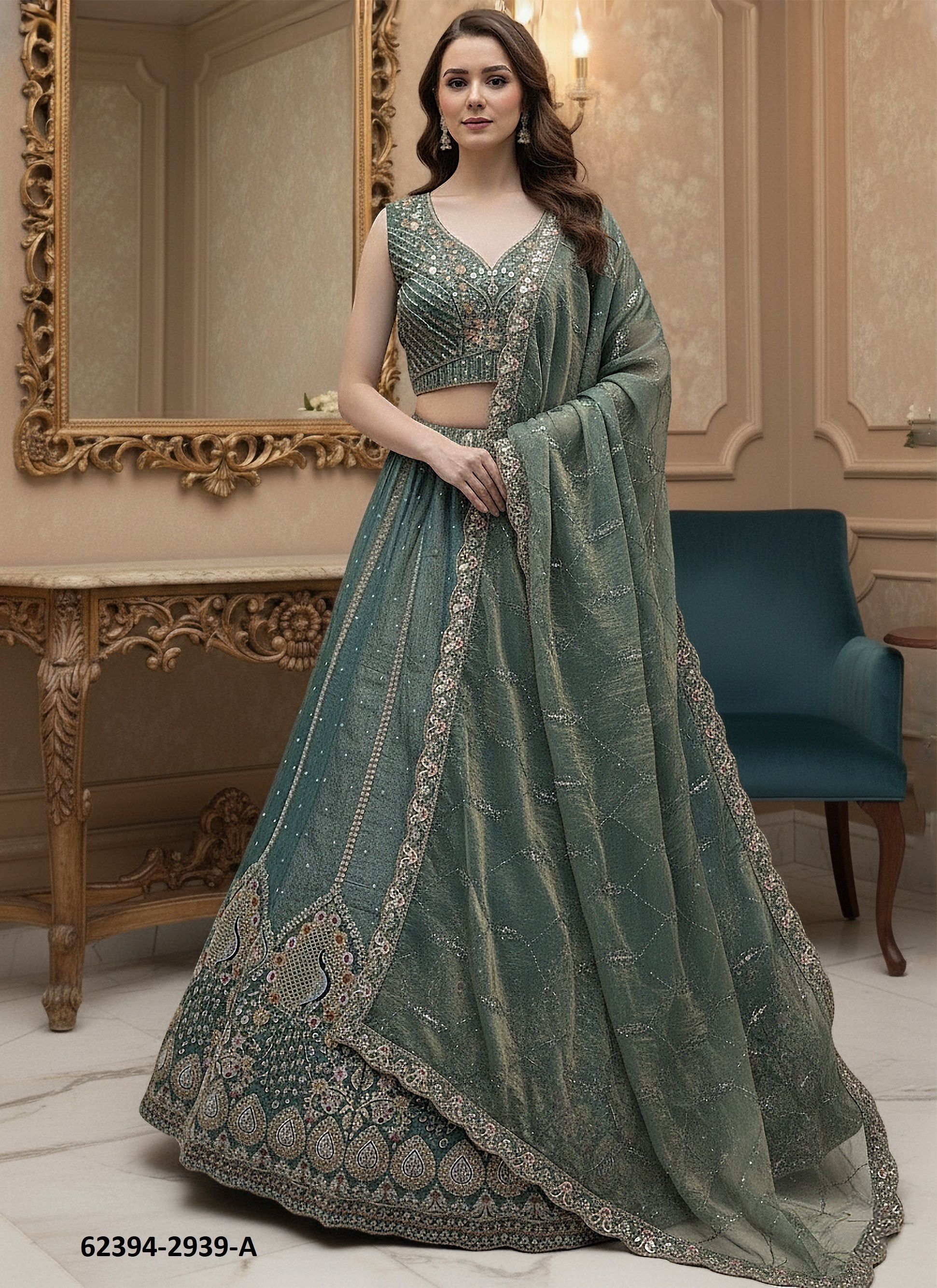 SERIES 2935-2944 - Catalog # 62394 (Set of 10 Semi-Stitched Lehengas) by Aabharan