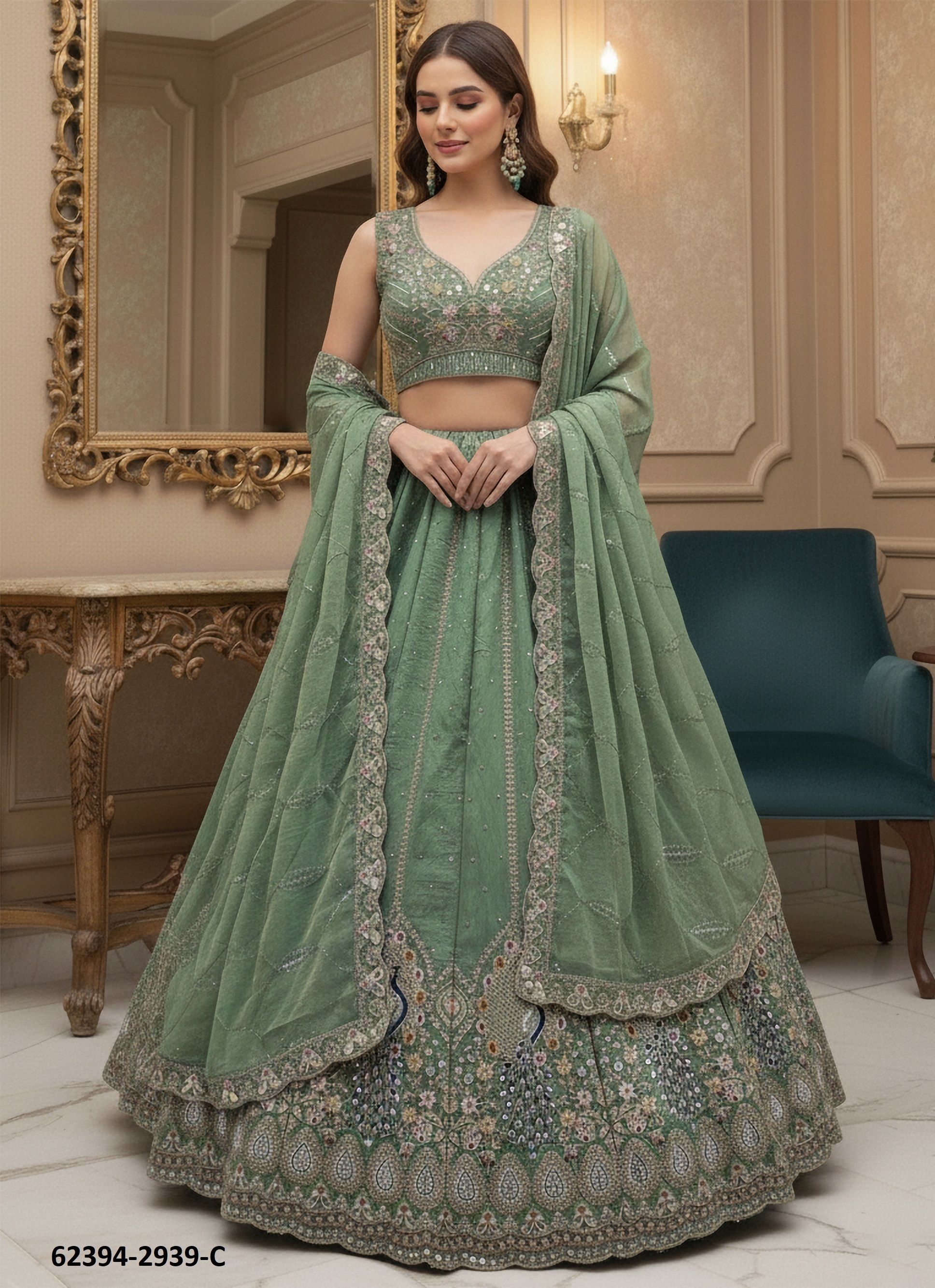 SERIES 2935-2944 - Catalog # 62394 (Set of 10 Semi-Stitched Lehengas) by Aabharan
