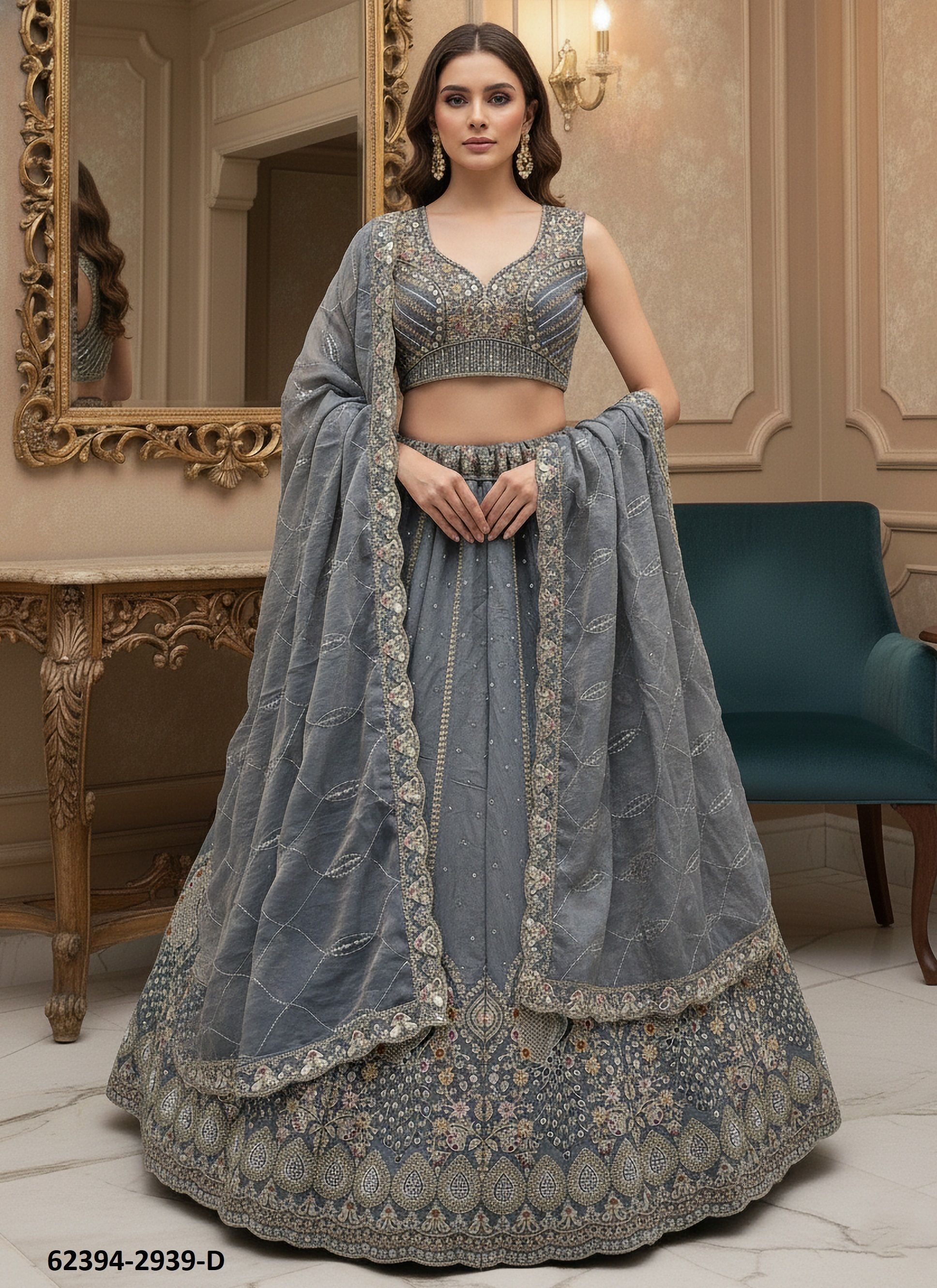 SERIES 2935-2944 - Catalog # 62394 (Set of 10 Semi-Stitched Lehengas) by Aabharan