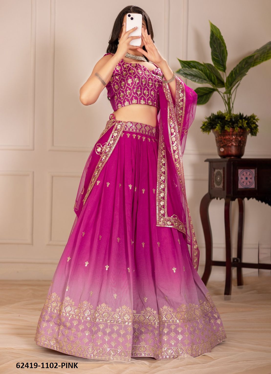 SERIES 1102 - Catalog # 62419 (Set of 4 Semi-Stitched Lehengas) by Serengeti