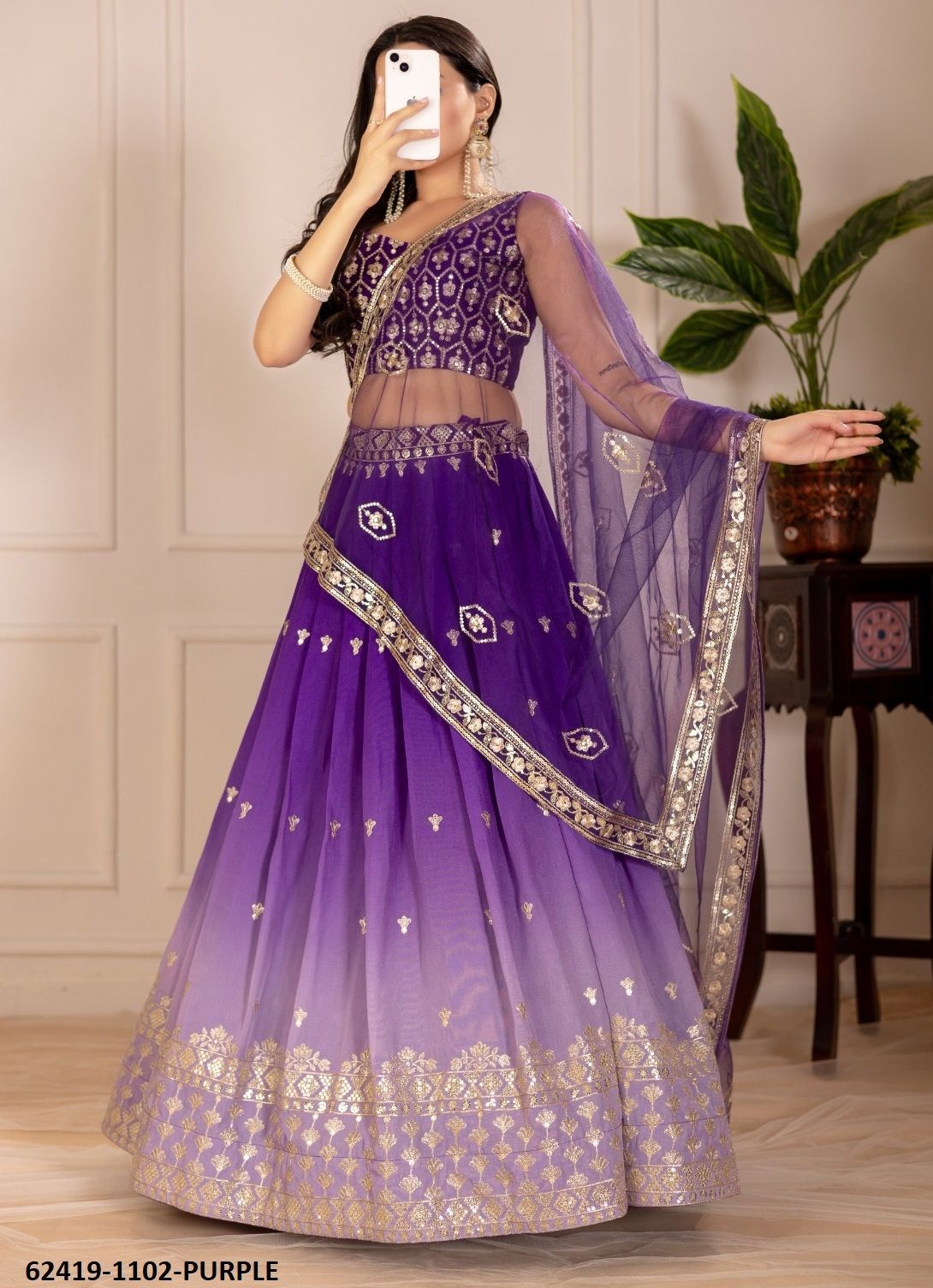 SERIES 1102 - Catalog # 62419 (Set of 4 Semi-Stitched Lehengas) by Serengeti