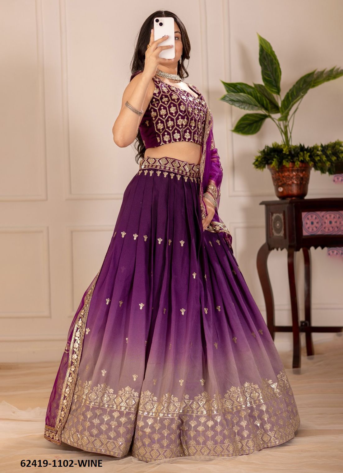 SERIES 1102 - Catalog # 62419 (Set of 4 Semi-Stitched Lehengas) by Serengeti