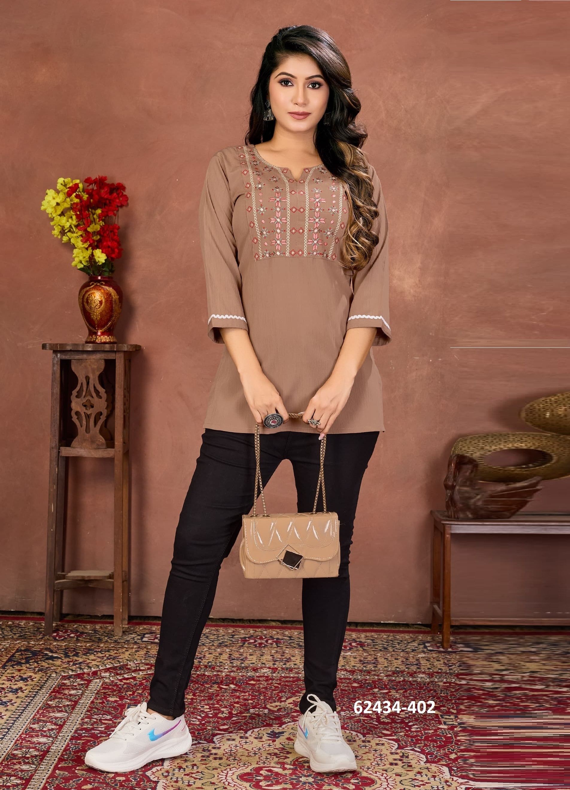 NIKI 1 - Catalog # 62434 (Set of 4 Readymade Women's Kurtis / Tops) by Serengeti