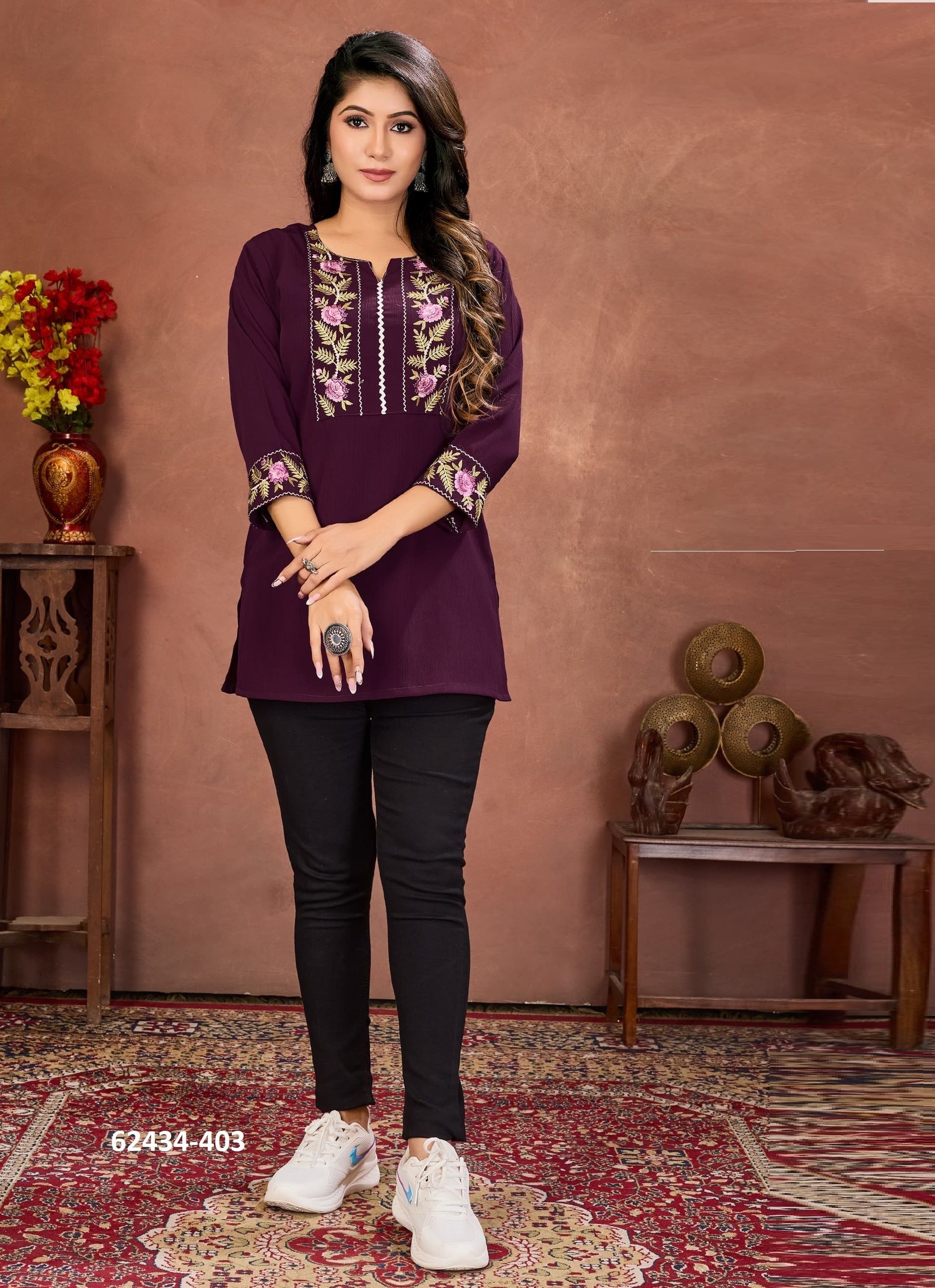 NIKI 1 - Catalog # 62434 (Set of 4 Readymade Women's Kurtis / Tops) by Serengeti