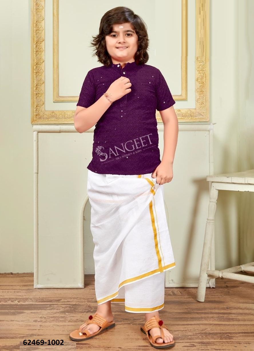 ROYAL SCHIFFLI [KIDS WEAR] - Catalog # 62469 (Set of 5 Men's Ethnic Wear) MADE IN INDIA BY Sangeet