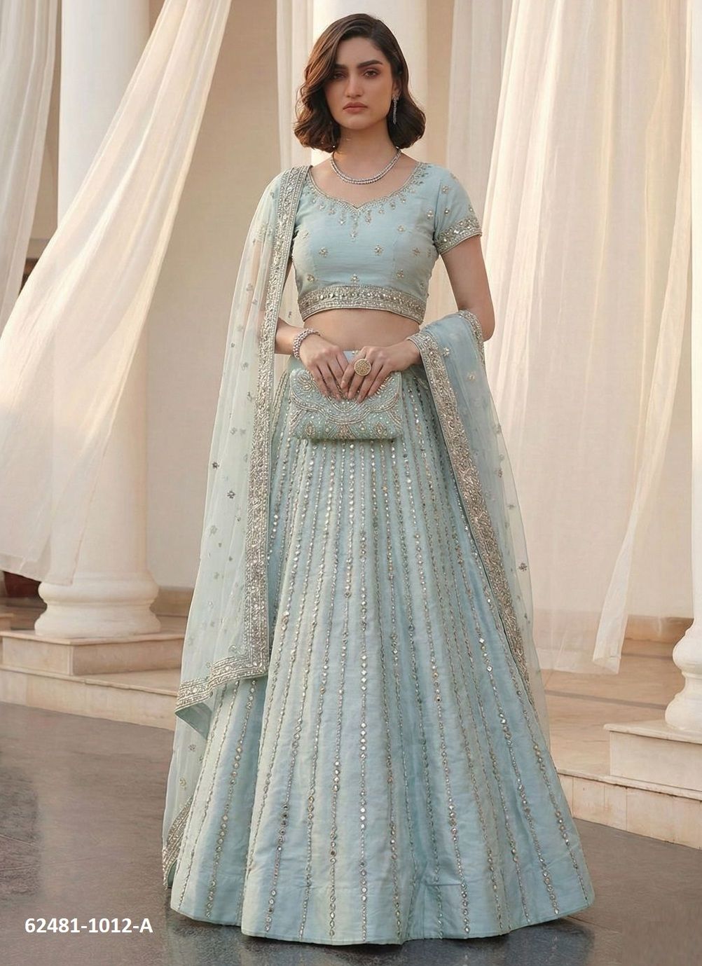 MIRROR MAZE - Catalog # 62481 (Set of 4 Semi-Stitched Lehengas) by Alizeh Official