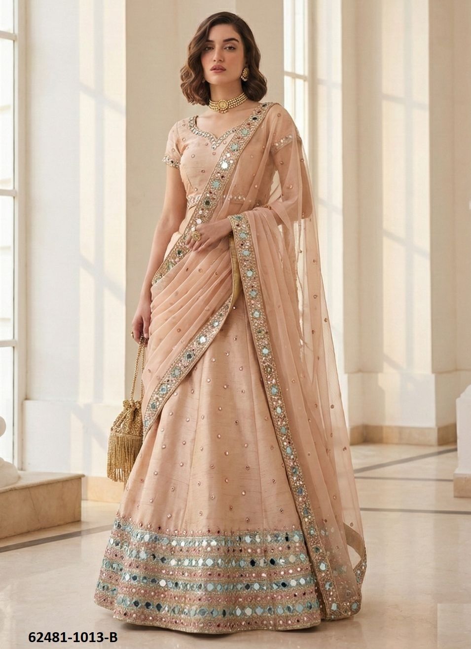 MIRROR MAZE - Catalog # 62481 (Set of 4 Semi-Stitched Lehengas) by Alizeh Official