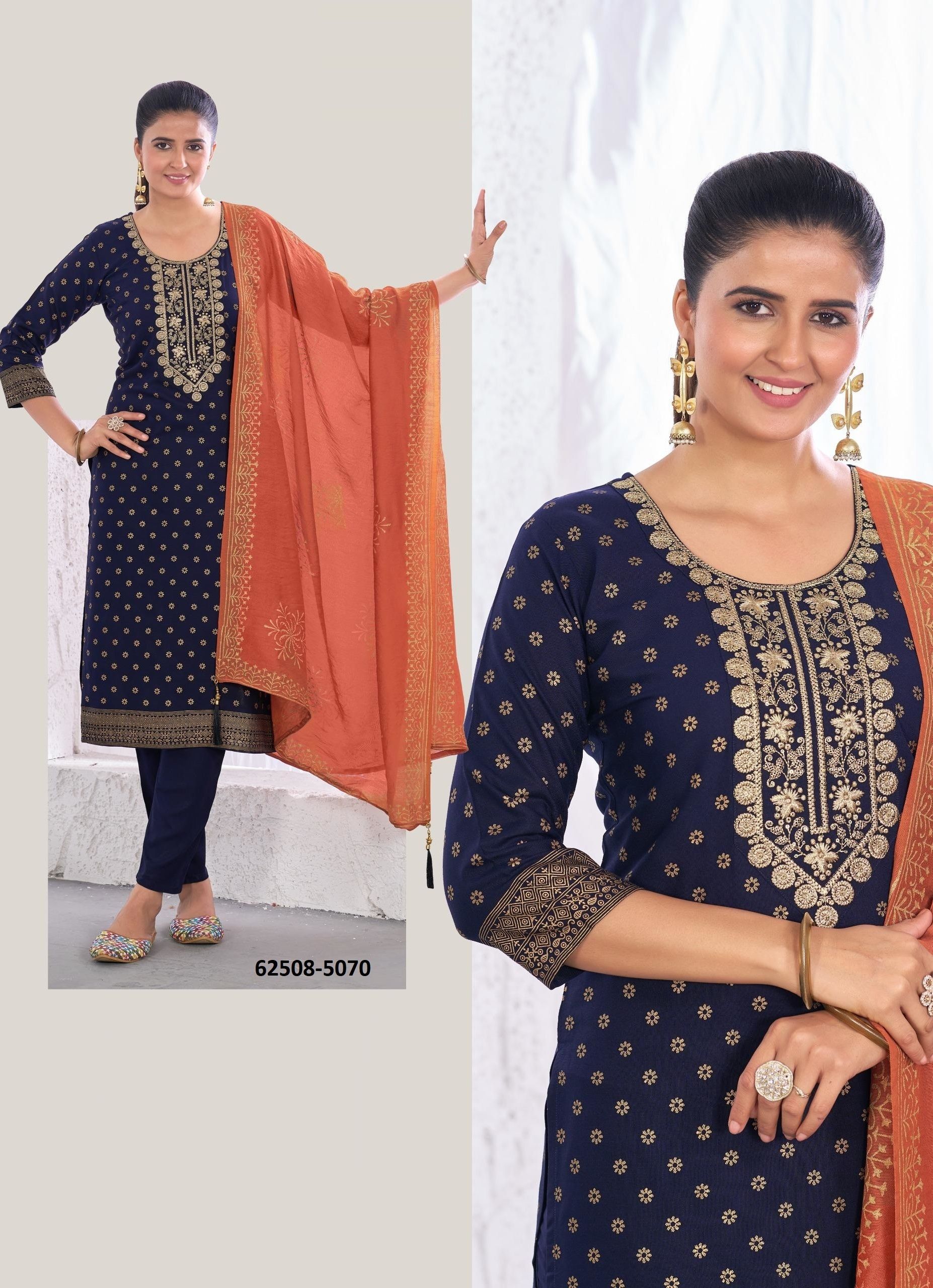 ROYAL TOUCH 20 - Catalog # 62508 (Set of 6 Readymade Salwar Suits) by Desi Muse