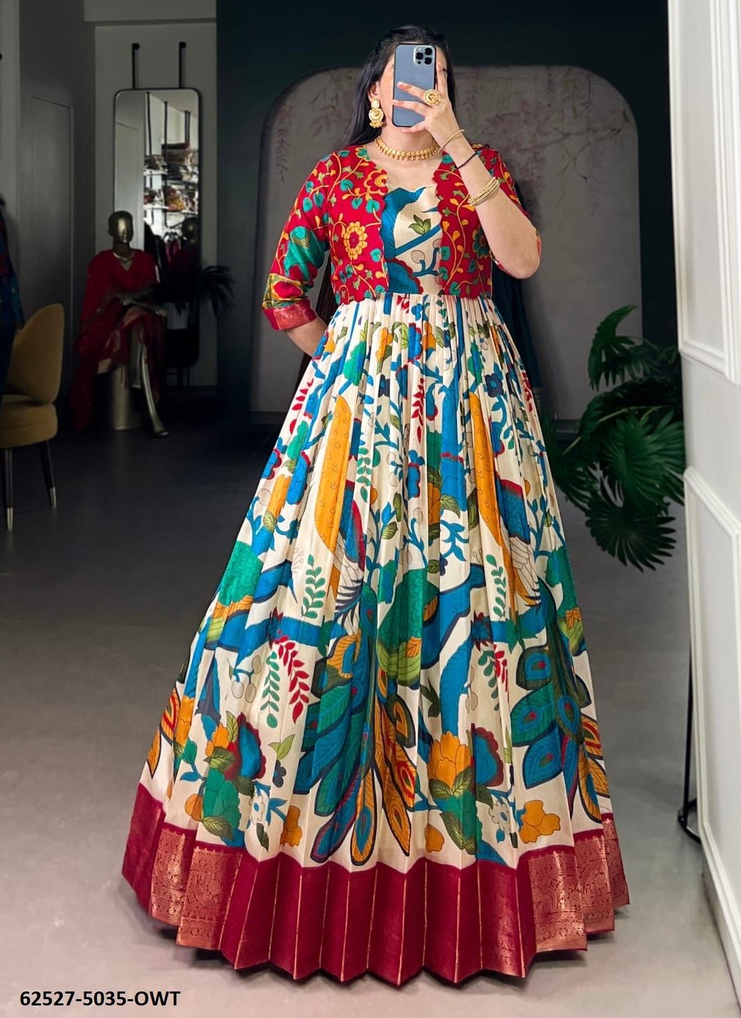 GOWNS WITH KOTI SERIES 5035 - Catalog # 62527 (Set of 4 Readymade Gowns) by Jagraasa