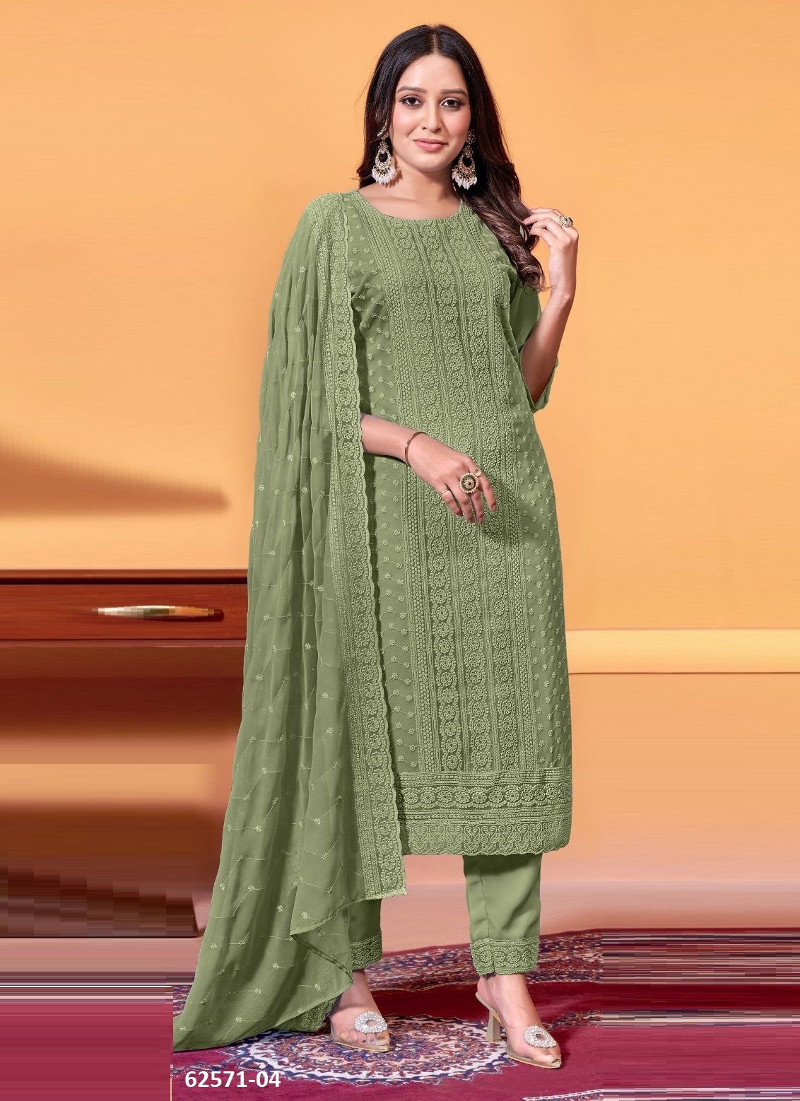NAZAR STAR - Catalog # 62571 (Set of 4 SIZE-SETS [Readymade Salwar Suits]) by Tunic House