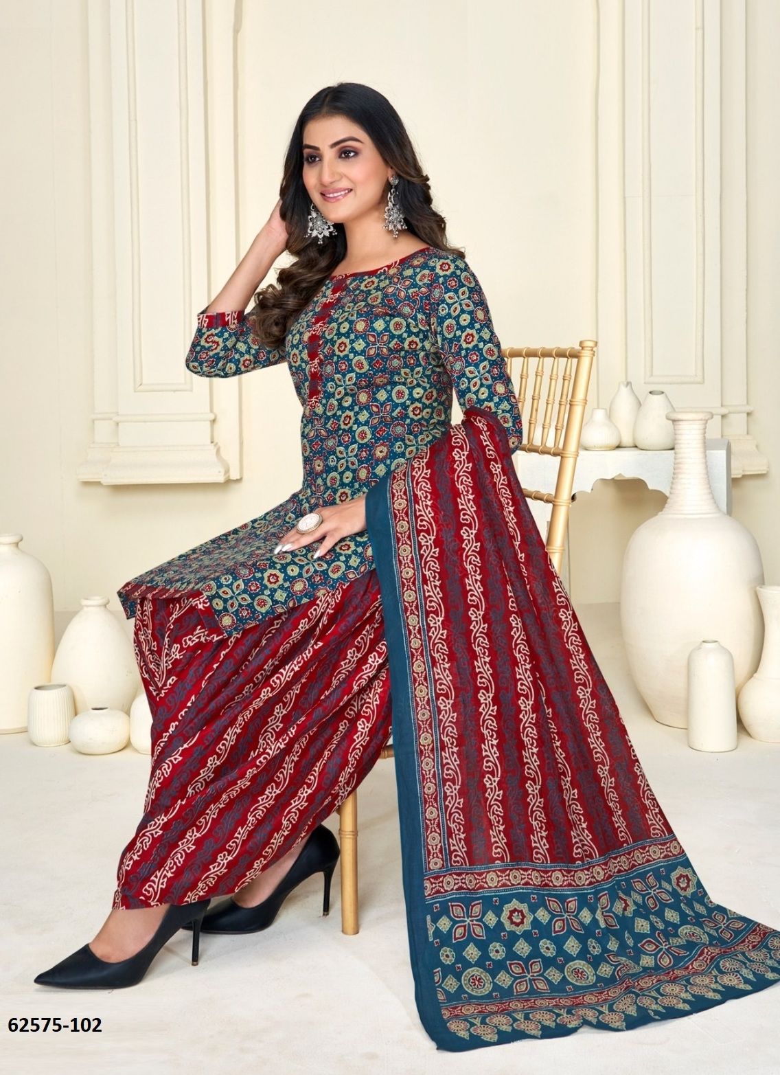AJRAKH PRINTED 101 - Catalog # 62575 (Set of 10 Readymade Salwar Suits) by Aabharan AJRAKH PRINTED 101 - Catalog # 62575 (Set of 10 Readymade Salwar Suits) by Aabharan