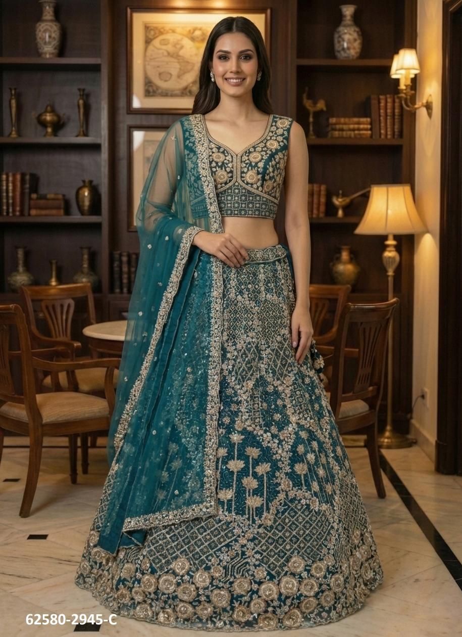 SERIES 2941-2948 - Catalog # 62580 (Set of 13 Semi-Stitched Lehengas) by Meheriya
