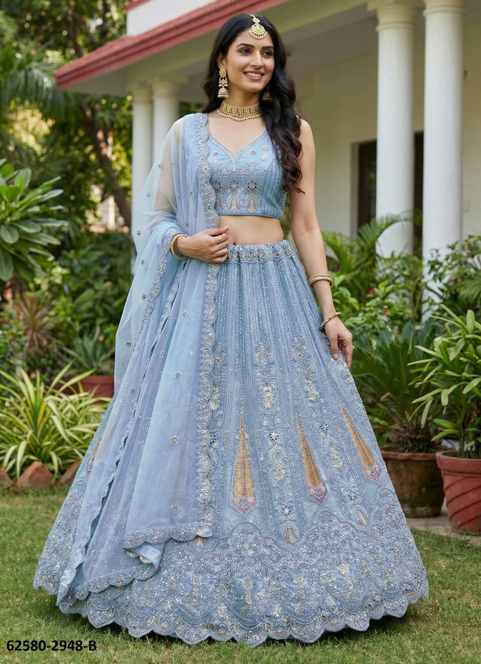 SERIES 2941-2948 - Catalog # 62580 (Set of 13 Semi-Stitched Lehengas) by Meheriya