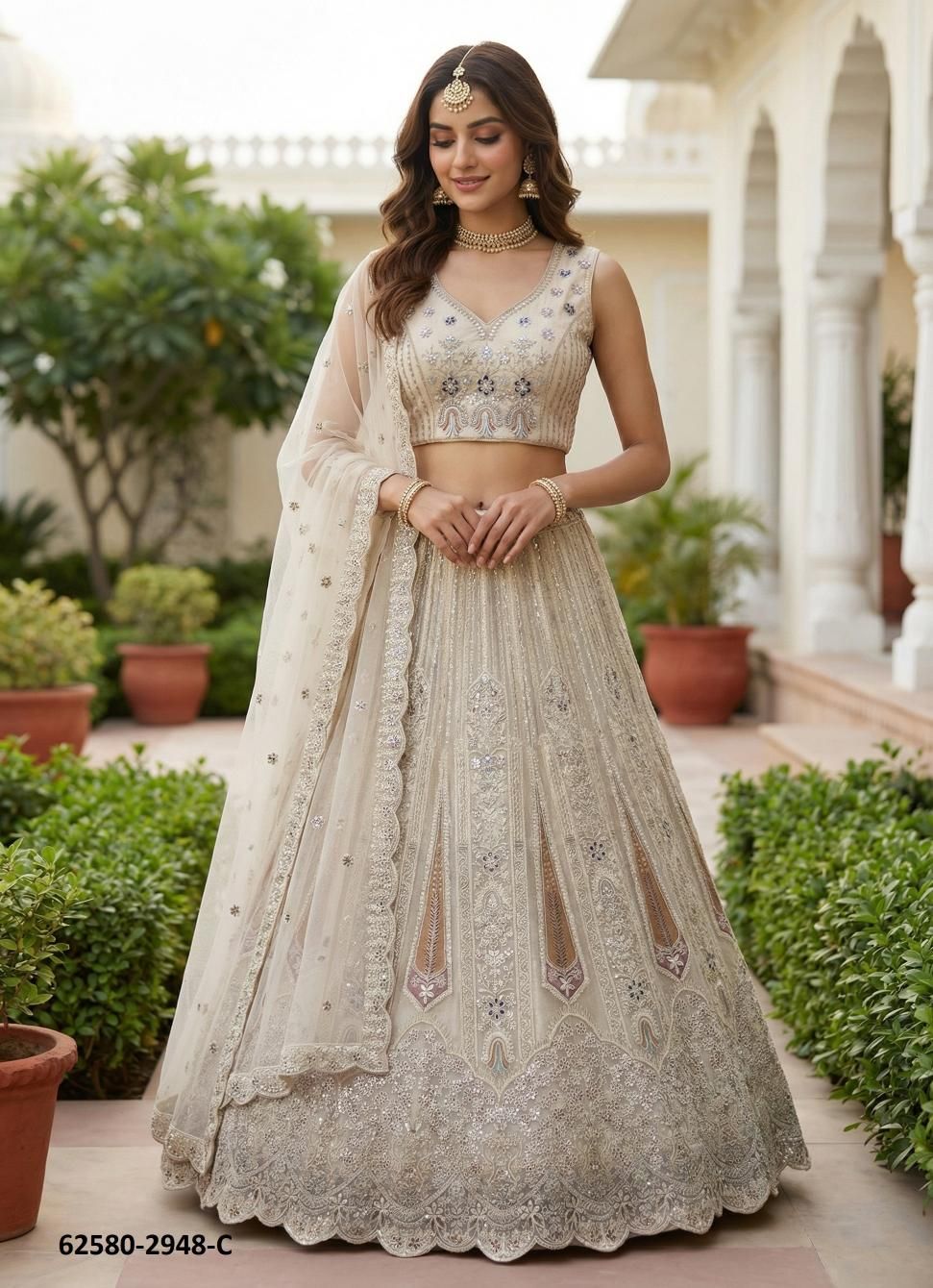 SERIES 2941-2948 - Catalog # 62580 (Set of 13 Semi-Stitched Lehengas) by Meheriya