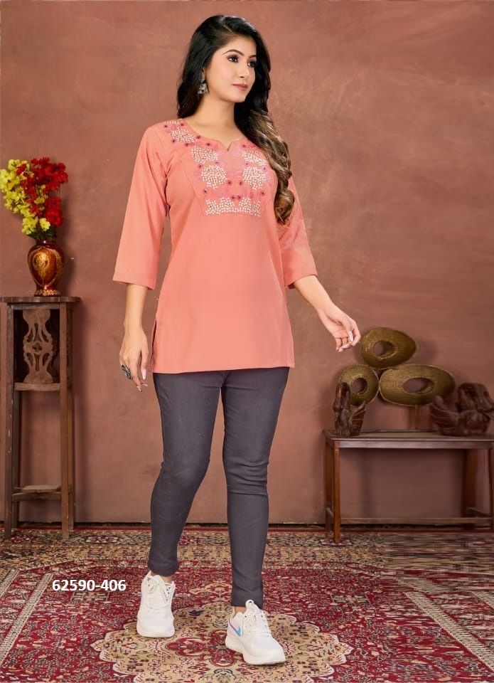 NIKI 2 - Catalog # 62590 (Set of 4 Readymade Women's Kurtis / Tops) by Desi Muse