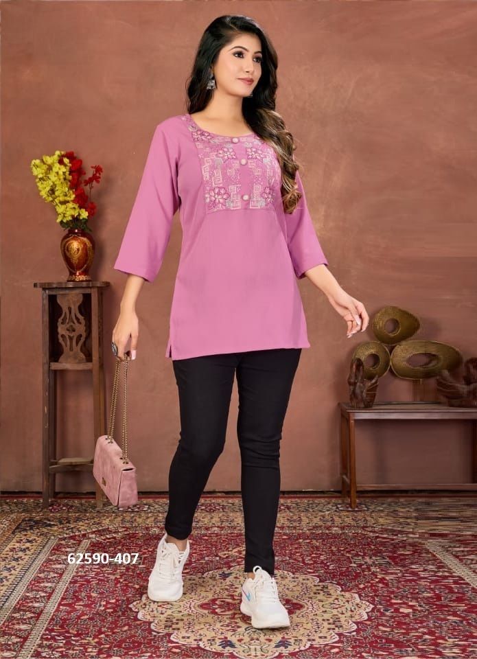 NIKI 2 - Catalog # 62590 (Set of 4 Readymade Women's Kurtis / Tops) by Desi Muse