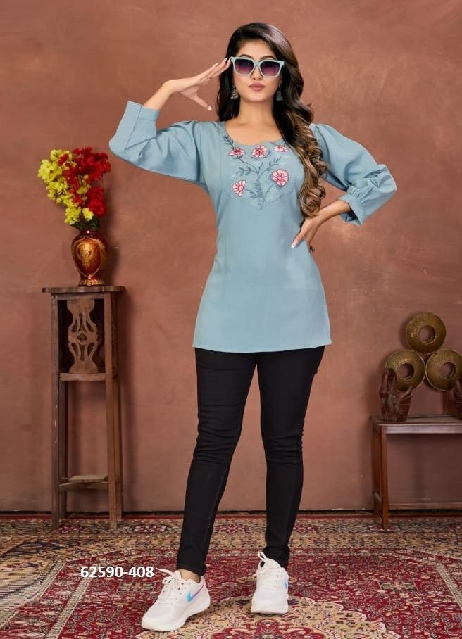 NIKI 2 - Catalog # 62590 (Set of 4 Readymade Women's Kurtis / Tops) by Desi Muse