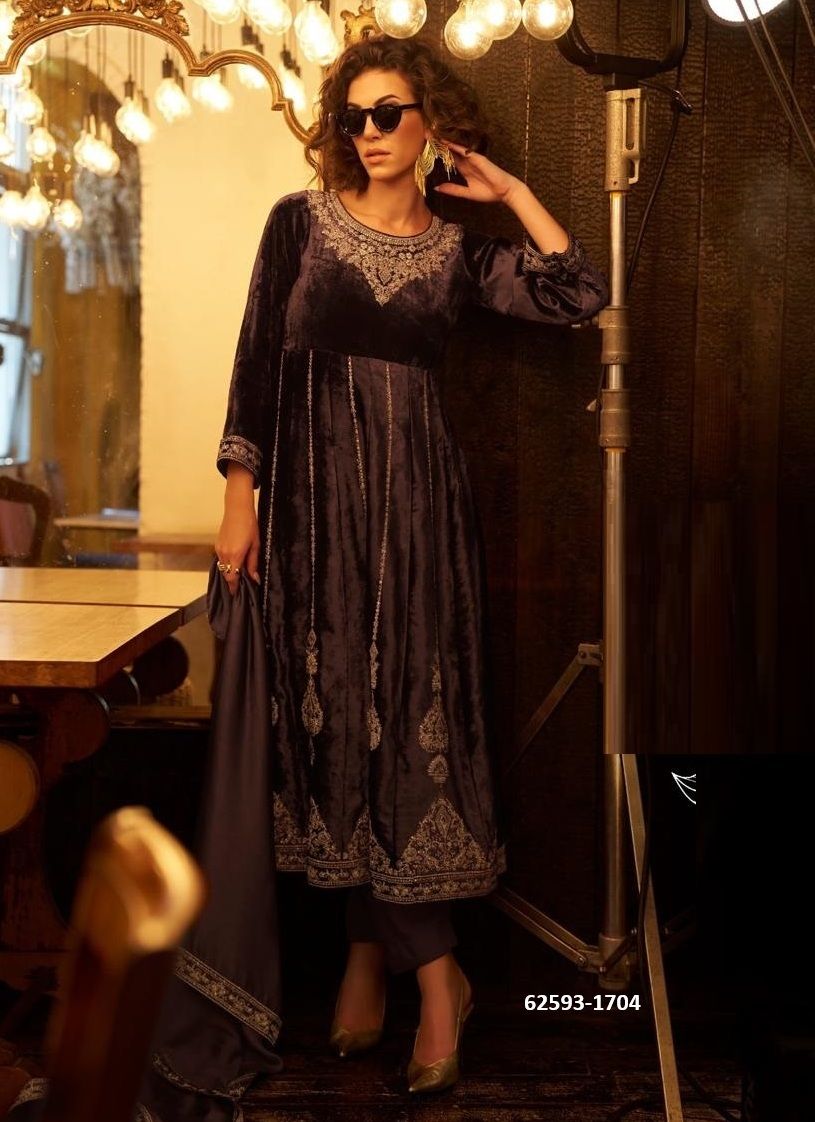 GREY & GOLD - Catalog # 62593 (Set of 6 Semi-Stitched / Un-Stitched Suits) by Aiqa