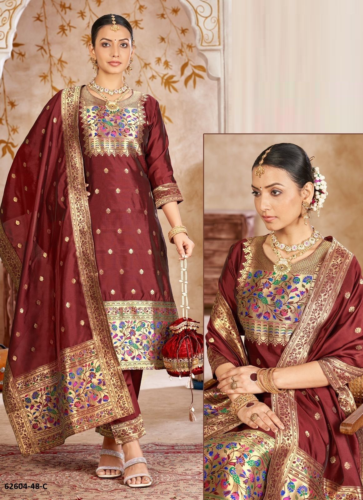 SERIES P48 - Catalog # 62604 (Set of 4 SIZE-SETS [Readymade Salwar Suits]) by Desi Muse