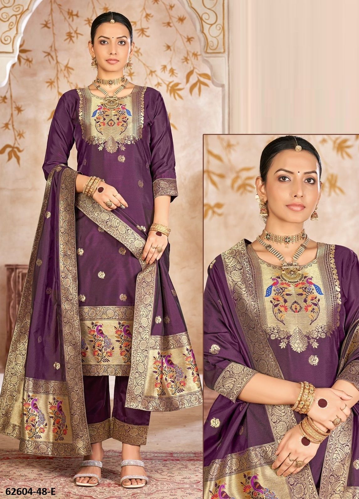 SERIES P48 - Catalog # 62604 (Set of 4 SIZE-SETS [Readymade Salwar Suits]) by Desi Muse