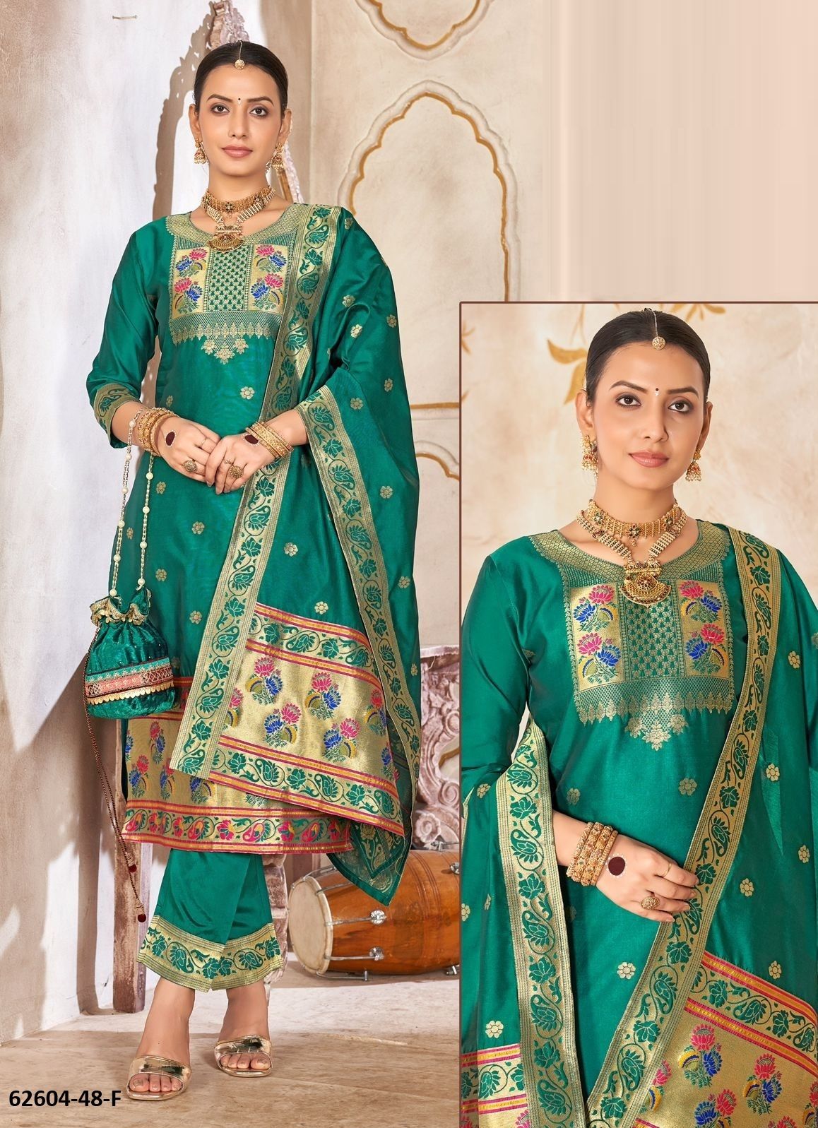 SERIES P48 - Catalog # 62604 (Set of 4 SIZE-SETS [Readymade Salwar Suits]) by Desi Muse