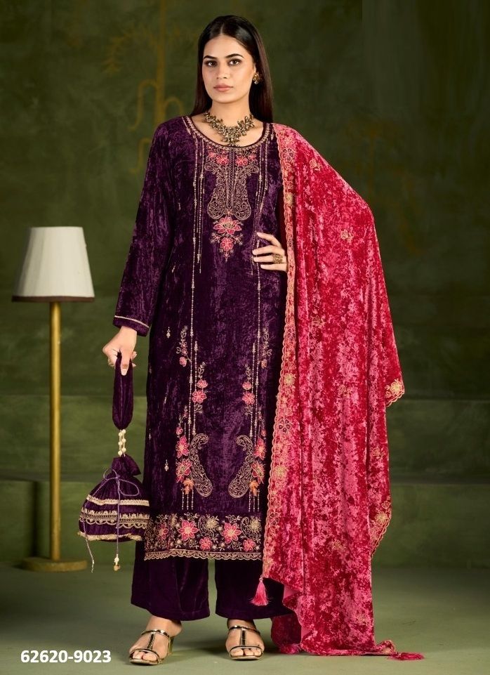 ROMAN VELVET 2 - Catalog # 62620 (Set of 4 Semi-Stitched / Un-Stitched Suits) by Four Dots ROMAN VELVET 2 - Catalog # 62620 (Set of 4 Semi-Stitched / Un-Stitched Suits) by Four Dots