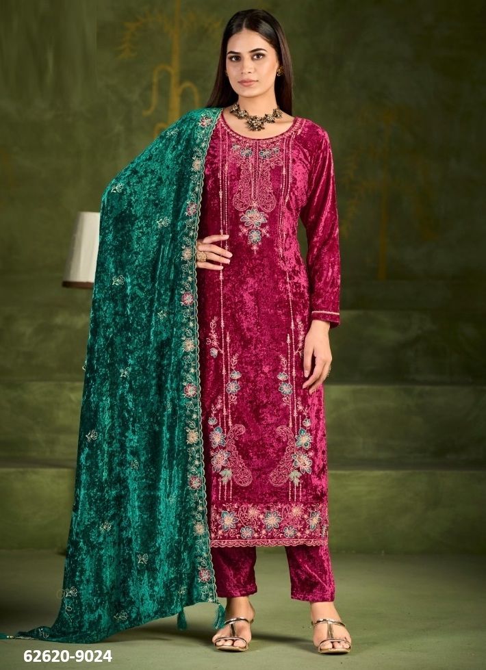 ROMAN VELVET 2 - Catalog # 62620 (Set of 4 Semi-Stitched / Un-Stitched Suits) by Four Dots ROMAN VELVET 2 - Catalog # 62620 (Set of 4 Semi-Stitched / Un-Stitched Suits) by Four Dots