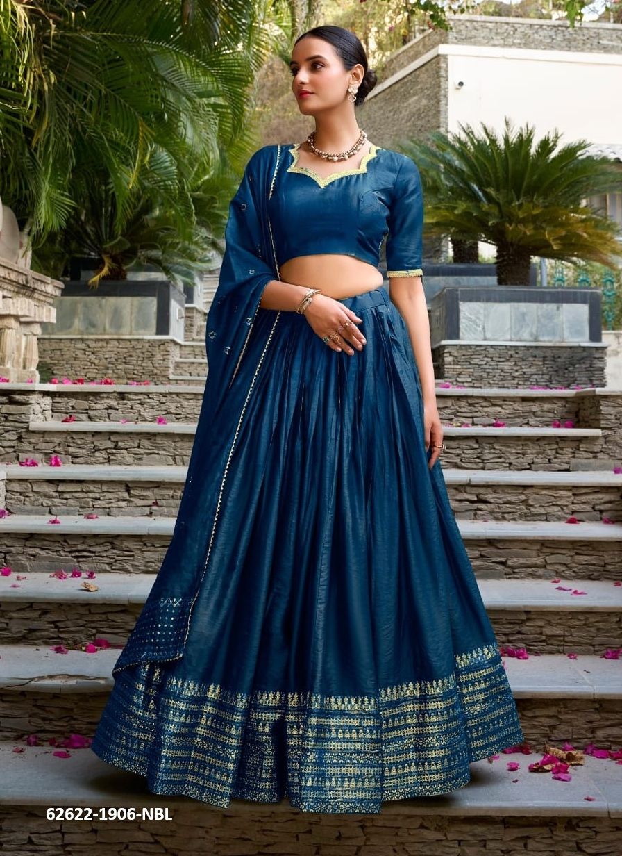 CHANDERI SERIES 1906 - Catalog # 62622 (Set of 4 Semi-Stitched Lehengas) by Meheriya CHANDERI SERIES 1906 - Catalog # 62622 (Set of 4 Semi-Stitched Lehengas) by Meheriya