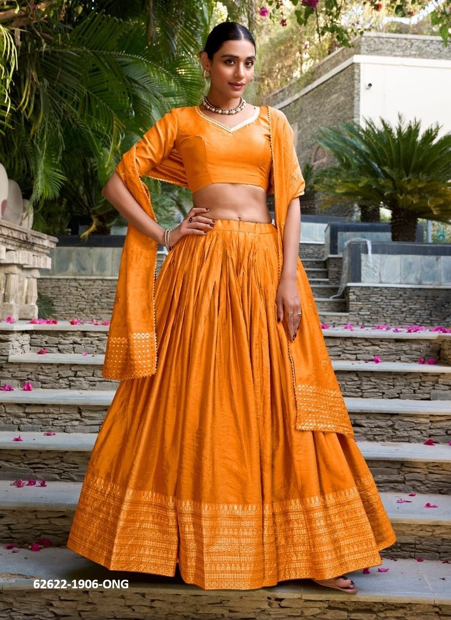CHANDERI SERIES 1906 - Catalog # 62622 (Set of 4 Semi-Stitched Lehengas) by Meheriya CHANDERI SERIES 1906 - Catalog # 62622 (Set of 4 Semi-Stitched Lehengas) by Meheriya