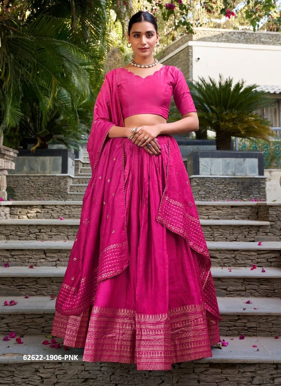 CHANDERI SERIES 1906 - Catalog # 62622 (Set of 4 Semi-Stitched Lehengas) by Meheriya CHANDERI SERIES 1906 - Catalog # 62622 (Set of 4 Semi-Stitched Lehengas) by Meheriya
