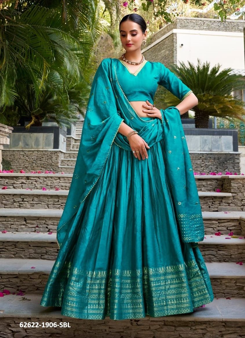 CHANDERI SERIES 1906 - Catalog # 62622 (Set of 4 Semi-Stitched Lehengas) by Meheriya CHANDERI SERIES 1906 - Catalog # 62622 (Set of 4 Semi-Stitched Lehengas) by Meheriya