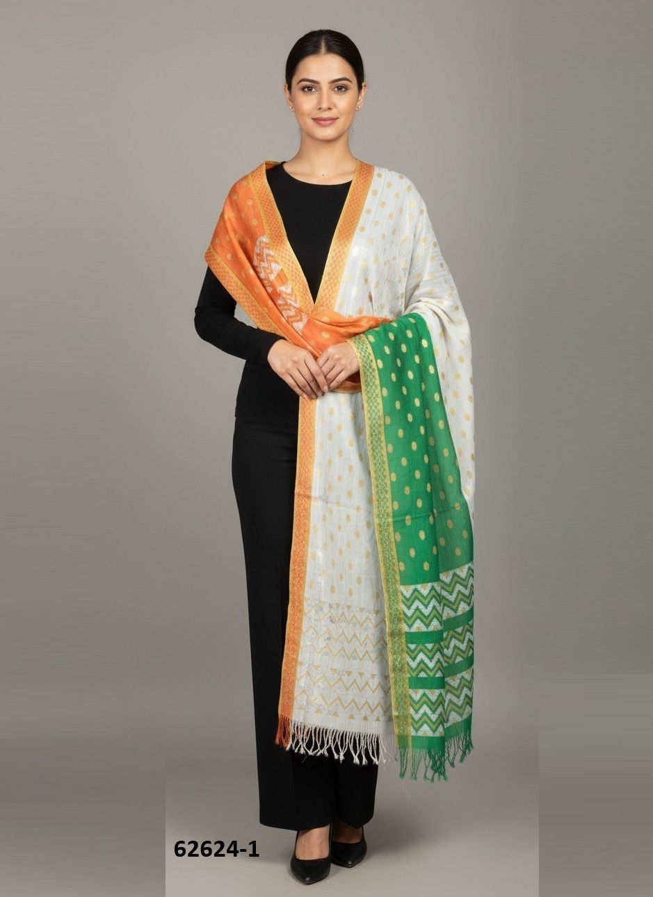 REPUBLIC DAY TIRANGA DUPATTA - Catalog # 62624 (Set of 10 Only Dupattas) by Brand Desi Muse