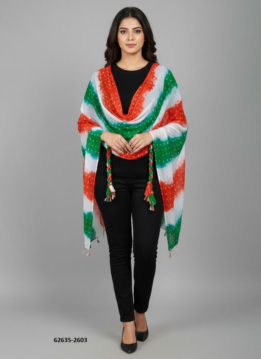REPUBLIC DAY TIRANGA BANDHANI DUPATTA - Catalog # 62635 (Set of 20 Only Dupattas) by Desi Muse