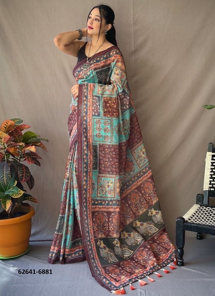 KALAMKARI PRINT - Catalog # 62641 (Set of 4 Sarees) by Desi Muse KALAMKARI PRINT - Catalog # 62641 (Set of 4 Sarees) by Desi Muse